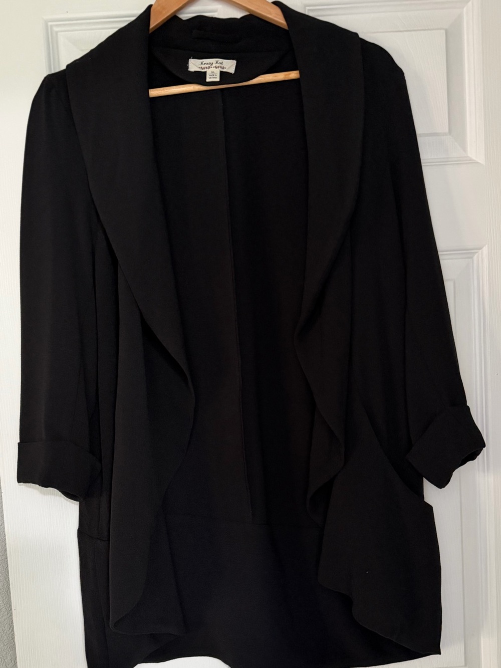 krazy kat Black Open-Front Blazer with 3/4 Sleeves, Front Pockets